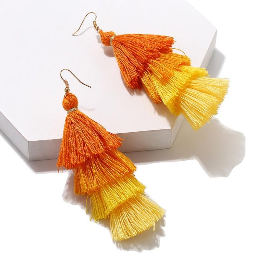 Orange Layered Tassel Earrings